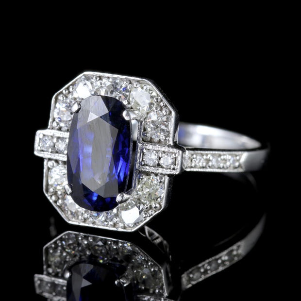 Sapphire Diamond Ring 18Ct White Gold 2.50Ct Sapphire