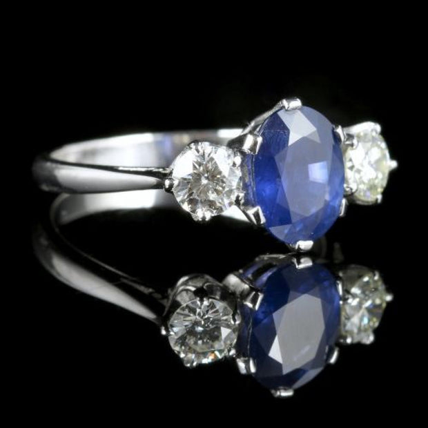 Sapphire Diamond Trilogy Ring 2.40ct Sapphire 1.20ct Diamond