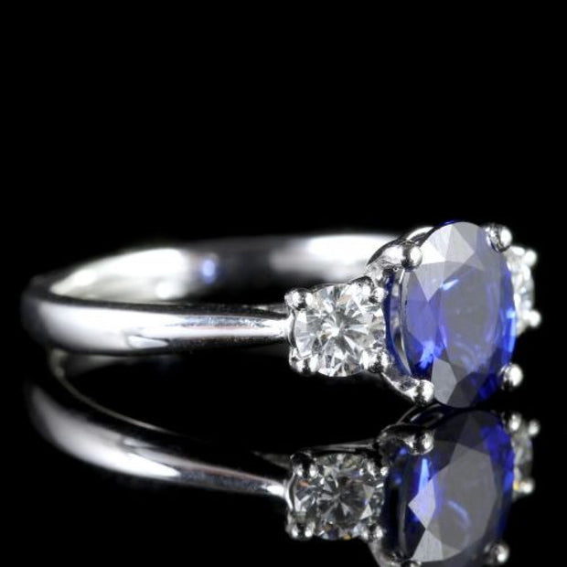 Sapphire Diamond Trilogy Ring Platinum Engagement Ring