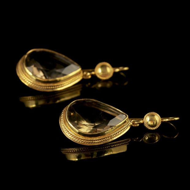 Smoky Quartz Drop Earrings 18Ct Gold On Silver