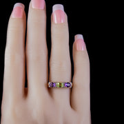 Suffragette-Amethyst-Peridot-Diamond-Ring-9ct-Gold-hand