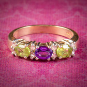 Suffragette Ring Peridot Amethyst Diamond 9ct Gold front