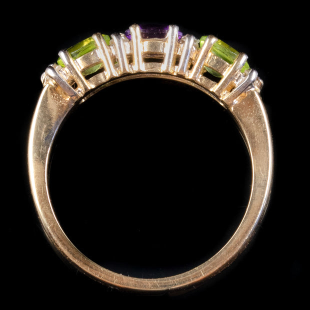 Suffragette Ring Peridot Amethyst Diamond 9ct Gold top