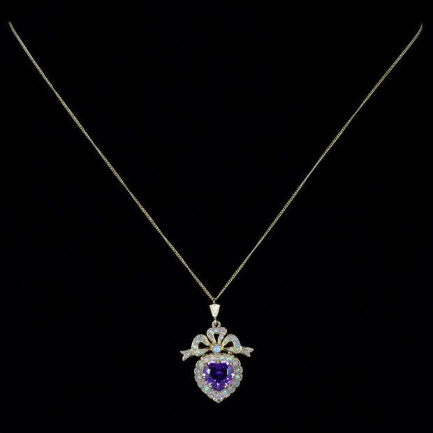 Edwardian Style Amethyst Opal Heart Necklace