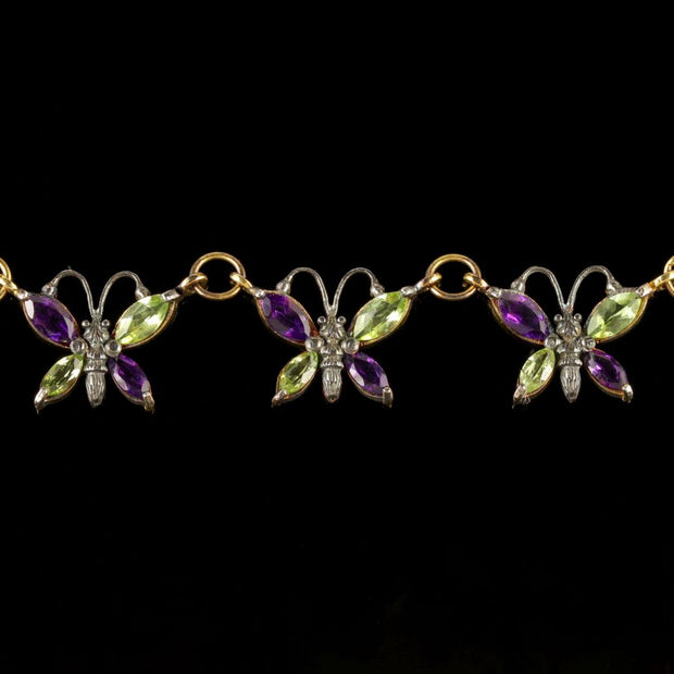 Suffragette Butterfly Necklace Gold Amethyst Peridot