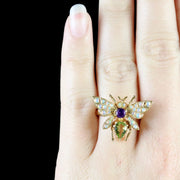 Edwardian Suffragette Style Bee Ring Opal Amethyst Peridot