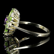 Suffragette Cluster Gold Ring Amethyst Peridot Diamond