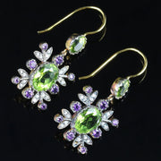 Suffragette Diamond Amethyst Peridot Earrings 18Ct And Silver
