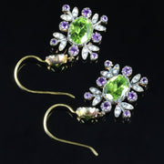 Suffragette Diamond Amethyst Peridot Earrings 18Ct And Silver