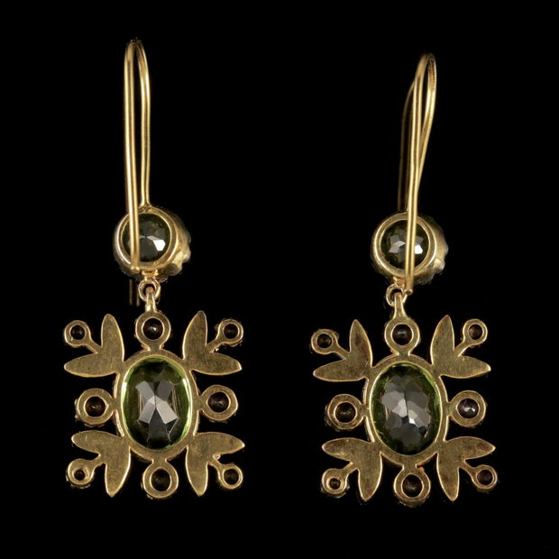 Suffragette Drop Earrings 18Ct Gold Peridot Amethyst Diamond