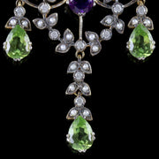 Suffragette Dropper Pendant 18Ct Gold Amethyst Peridot Diamond Pearl