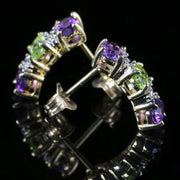 Edwardian Suffragette Style Earrings Amethyst Peridot Diamond 9ct Gold