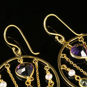 Suffragette Earrings Amethyst Peridot Pearl 18Ct Gold On Silver