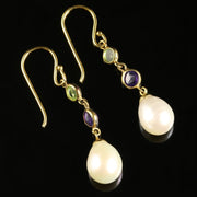 Suffragette Earrings Pearl Amethyst Peridot 9Ct Gold