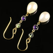 Suffragette Earrings Pearl Amethyst Peridot 9Ct Gold