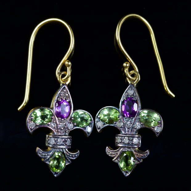 Suffragette Fleur De Lys Earrings 18Ct Gold Silver