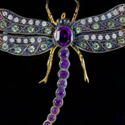 Suffragette Insect Brooch Amethyst Peridot Diamond 18Ct Silver