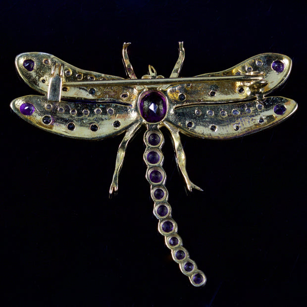 Suffragette Insect Brooch Amethyst Peridot Diamond 18Ct Silver