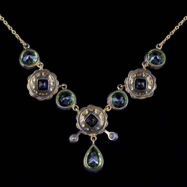 Suffragette Necklace 9Ct Gold Silver Amethyst Pearl Peridot Diamond