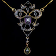 Suffragette Pendant Necklace 9Ct Gold Silver Amethyst Peridot Diamond