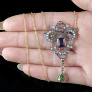 Suffragette Pendant Necklace 9Ct Gold Silver Amethyst Peridot Diamond