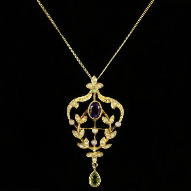 Suffragette Style Pendant Necklace Amethyst Opal Peridot Silver 18Ct Gold Gilt