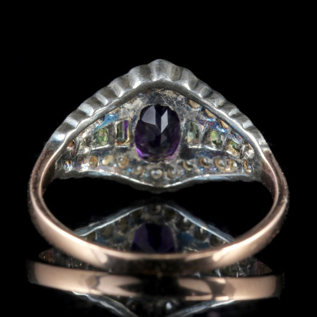 Suffragette Ring 9Ct Rose Gold Silver Amethyst Peridot Diamond