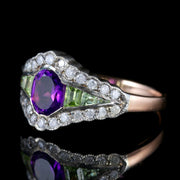Suffragette Ring 9Ct Rose Gold Silver Amethyst Peridot Diamond