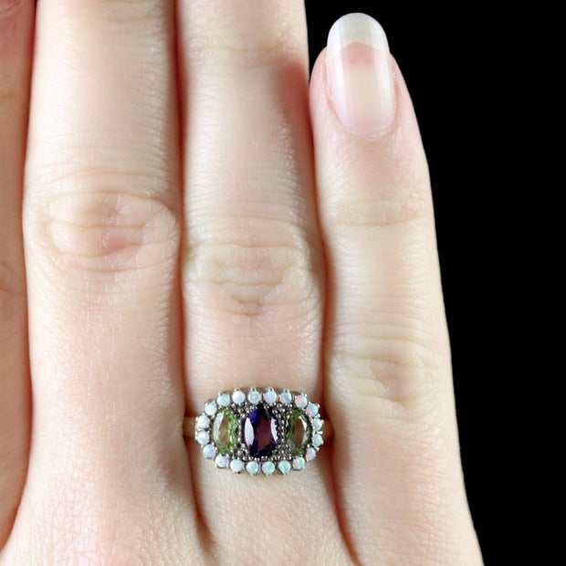 Suffragette Ring Amethyst Peridot Opal 9Ct Gold