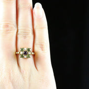 Edwardian Suffragette Style Ring Amethyst Peridot Pearl 18Ct Gold Silver