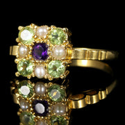 Edwardian Suffragette Style Ring Amethyst Peridot Pearl 18Ct Gold Silver
