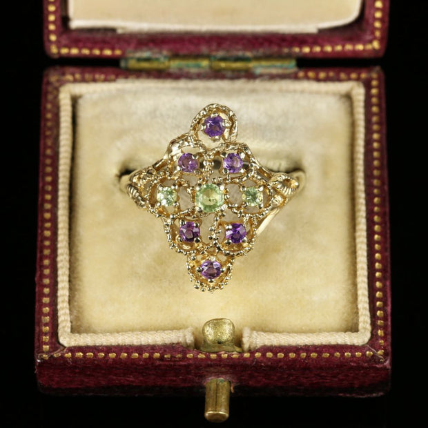 Suffragette Ring Marquise Amethyst Peridot 9Ct Gold