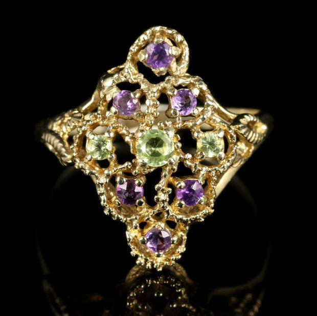 Suffragette Ring Marquise Amethyst Peridot 9Ct Gold