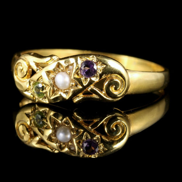 Suffragette Ring Pearl Amethyst Peridot 18Ct Gold On Silver