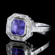 Art Deco Style Tanzanite Diamond Ring 18Ct White Gold 1.70Ct Tanzanite