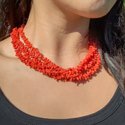 Triple Strand Coral Necklace Cz Sterling Silver Clasp