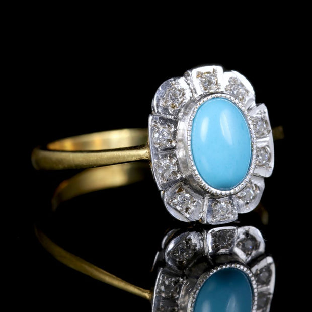Turquoise Paste Stone Ring 18Ct On Silver Ring