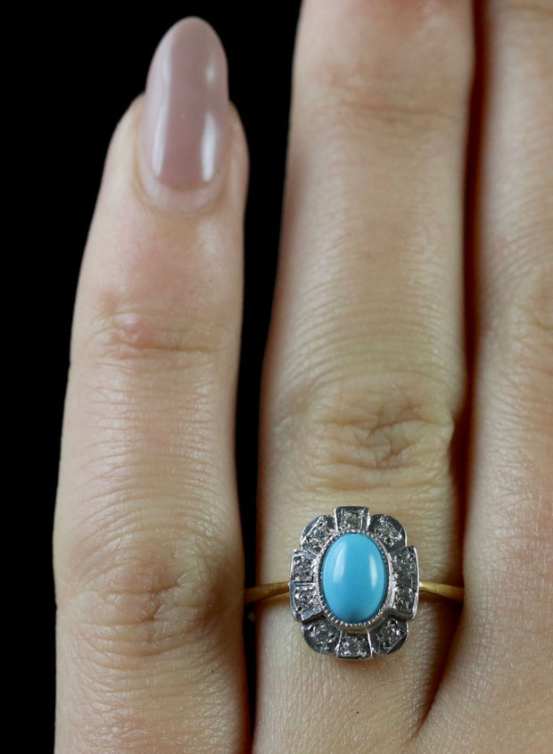 Turquoise Paste Stone Ring 18Ct On Silver Ring