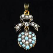 Turquoise Pearl Diamond Heart Pendant 9Ct Gold And Silver