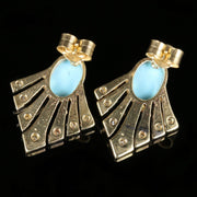 Art Deco Style Turquoise And Diamond Fan Earrings 9ct Gold
