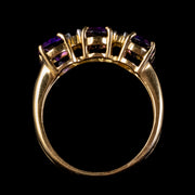 Victorian Style Amethyst Diamond Trilogy Ring 18ct Gold 2.40ct Of Amethyst