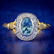 Vintage Aquamarine Diamond Cluster Ring 18ct Gold Dated 1998