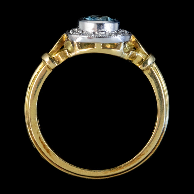 Aquamarine Diamond Cluster Ring 18ct Gold Dated 1998