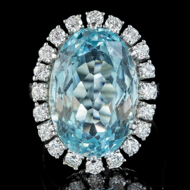 Vintage Aquamarine Diamond Cocktail Ring 14ct White Gold 13ct Aqua 1.60ct Diamond