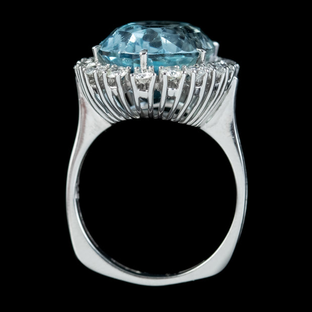 Vintage Aquamarine Diamond Cocktail Ring 14ct White Gold 13ct Aqua 1.60ct Diamond