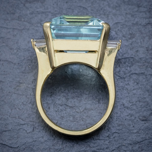 Art Deco Style Aquamarine Diamond Cocktail Ring 18ct Gold 28ct Emerald Cut Aqua