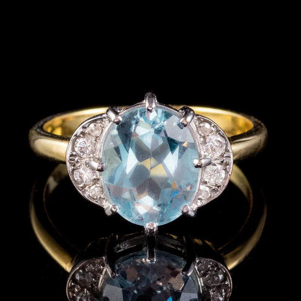 Vintage Aquamarine Diamond Ring 18ct Gold 2.40ct Aqua Dated 1989