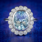 Vintage Aquamarine Diamond Ring Platinum 3.5ct Aqua