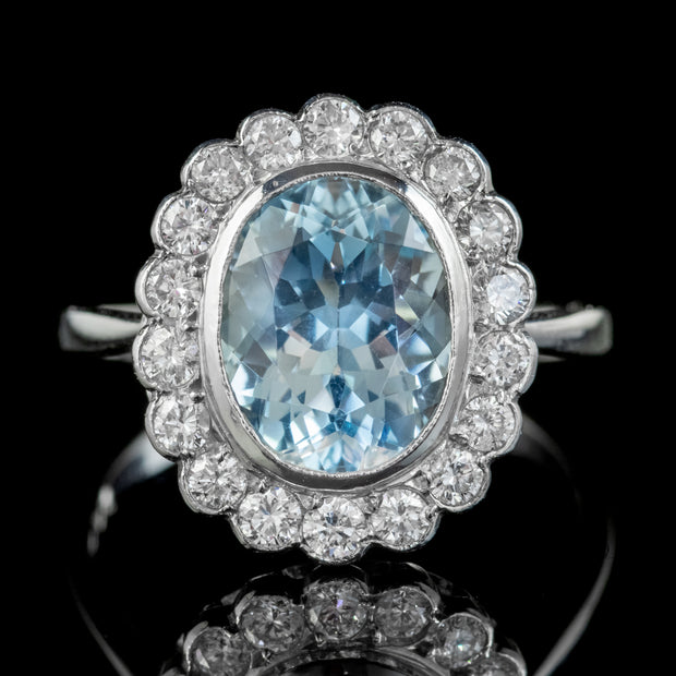 Edwardian Style Aquamarine Diamond Ring Platinum 3.5ct Aqua