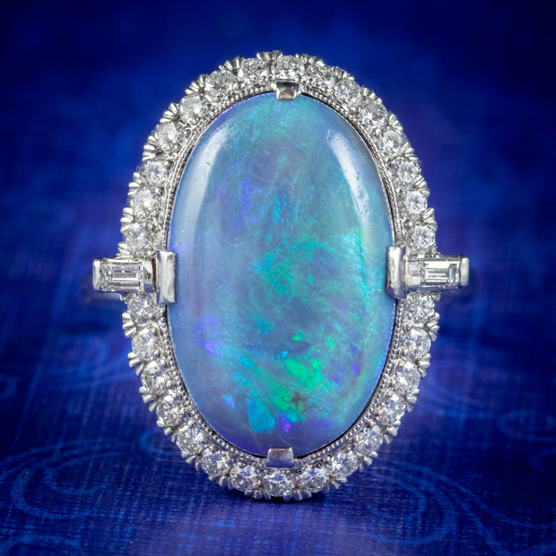 Vintage Black Opal Diamond Ring Platinum 7ct Opal